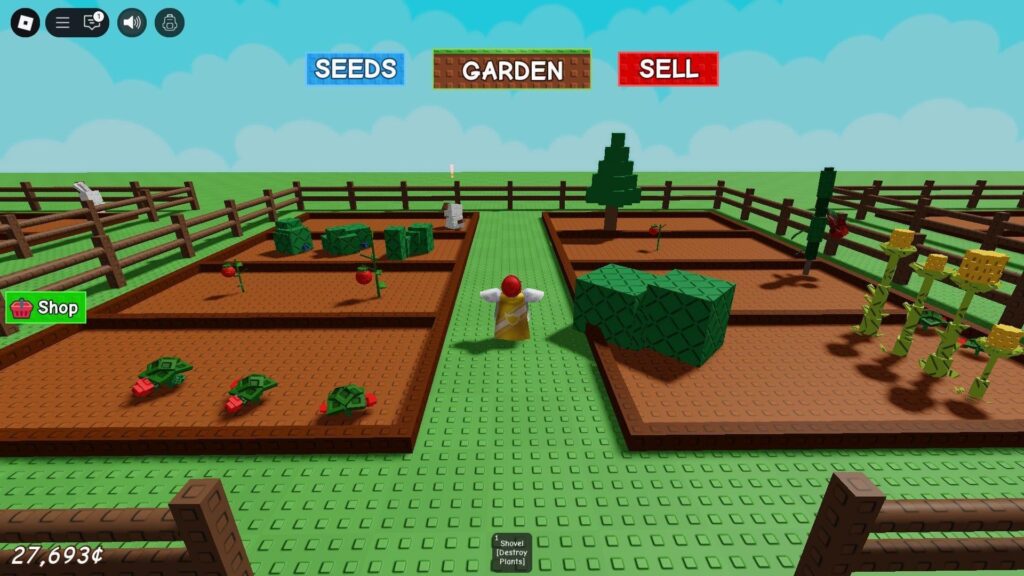Grow a Garden Roblox gameplay showing farming system and crop progression
