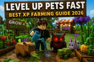 Grow a Garden pets leveling guide showing Capybara, Blood Owl, and XP farming strategies for faster pet progression in 2026.