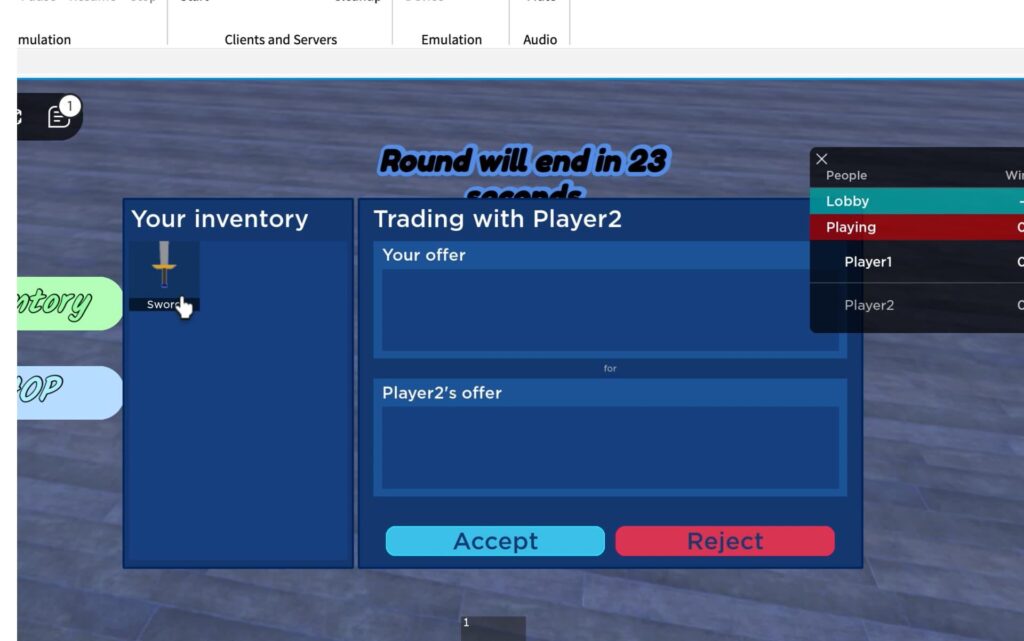 Roblox style trading system showing marketplace and item exchange economy interface