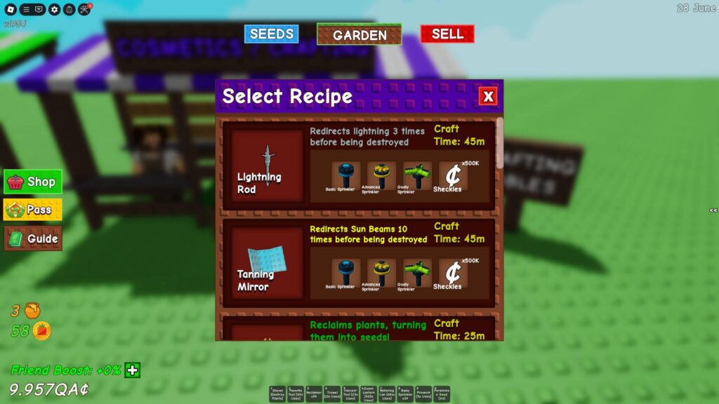 Grow a Garden craftable gear and crafting station system