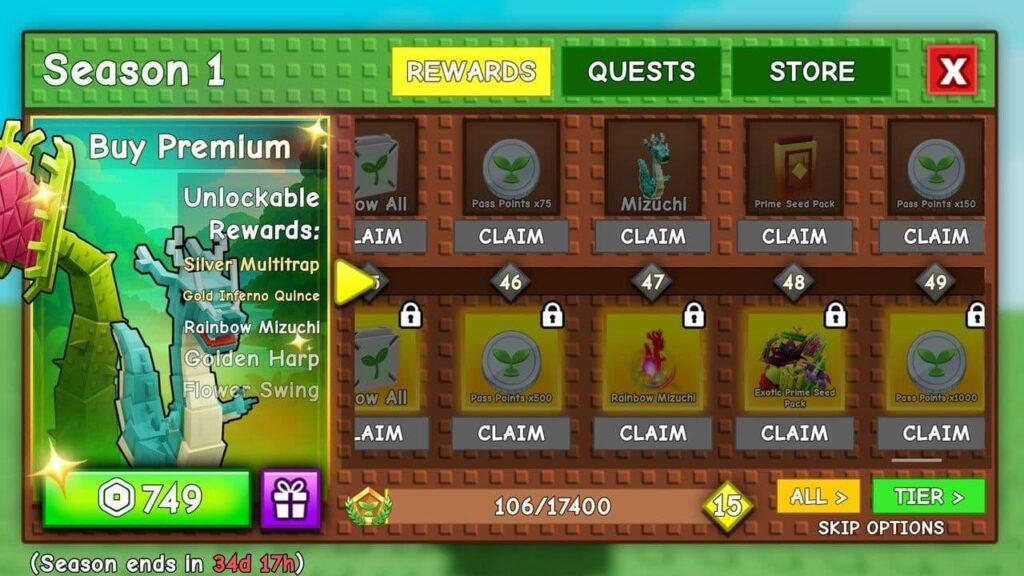 Grow a Garden Daily Quests rewards including coins items and progression bonuses