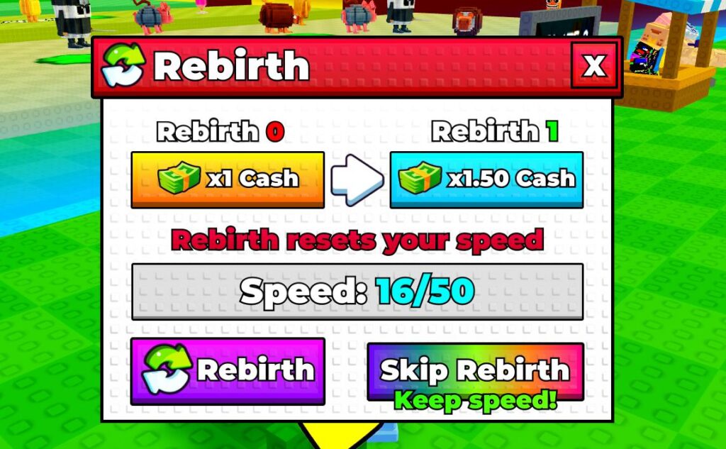 Roblox rebirth system showing reset and progression multiplier effect