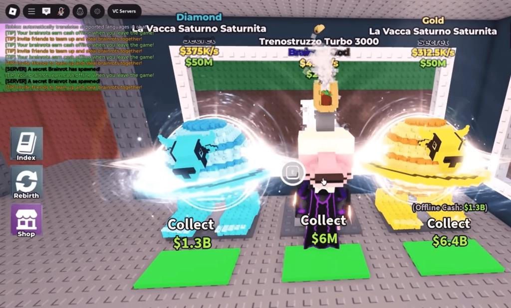 Roblox Steal a Brainrot base income system and Brainrot collection overview