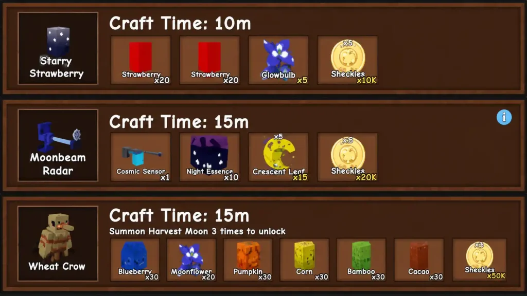 Moonbeam Radar & Starry Strawberry crafting in grow a garden