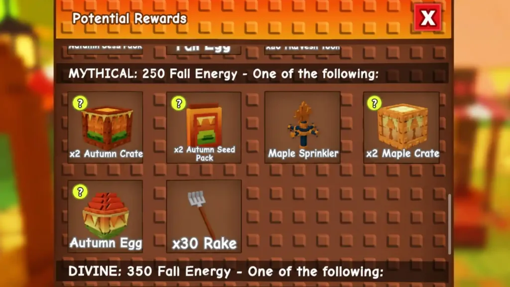 The reward track starts paying out at 50 Fall Energy. The Autumn Egg sits in the Mythical-tier rewards