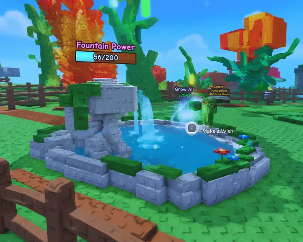 Fountain Power progress meter above the Grow a Garden Wishing Well