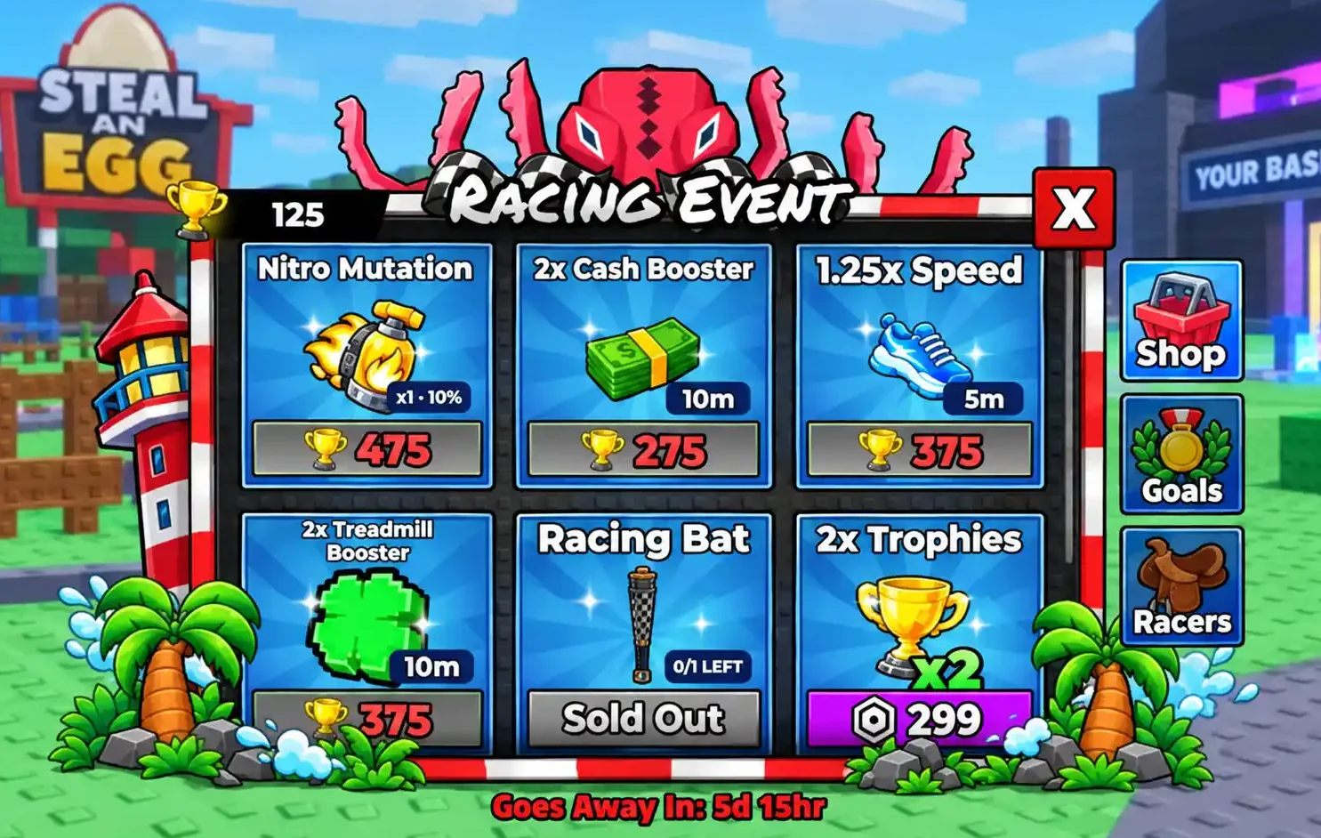 Steal an Egg Racing Shop showing the Nitro Mutation and other event rewards
