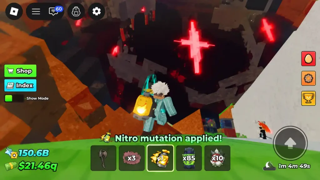 Nitro Mutation application prompt beside an unhatched egg in Steal an Egg