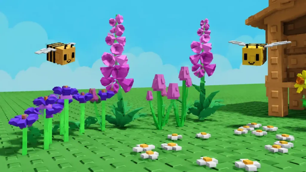 Bee-themed Grow a Garden scene with bees and flowers
