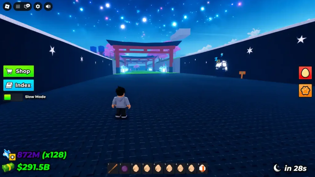 Steal an Egg nighttime gameplay under a starry sky