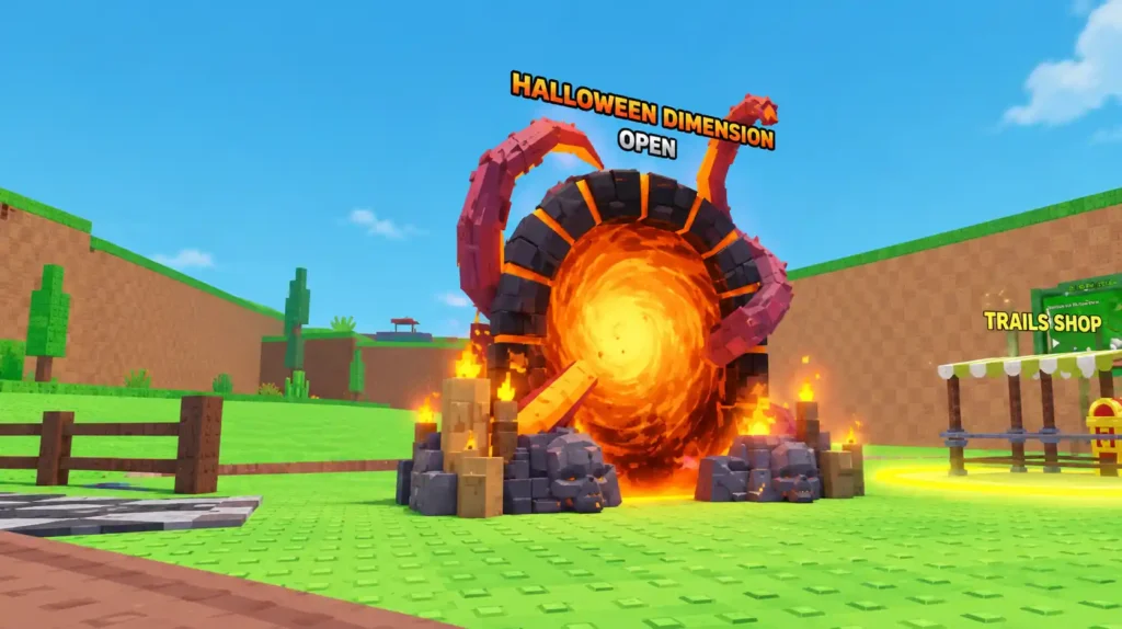 Steal an Egg Halloween Dimension portal beside the Trails Shop
