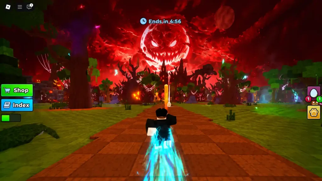 Steal an Egg Halloween Dimension under a red Blood Moon