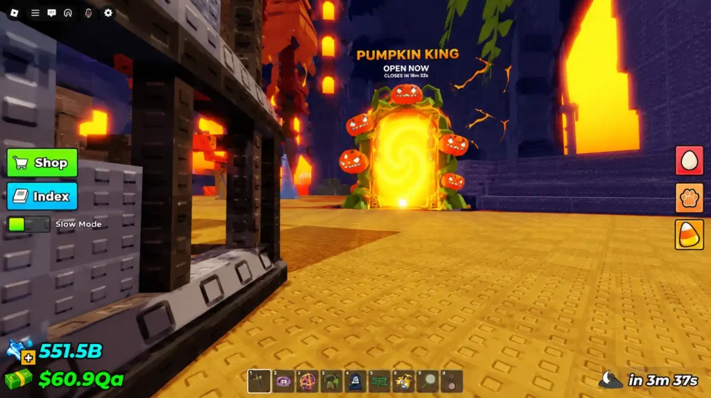 Pumpkin King portal displaying Open Now in Steal an Egg