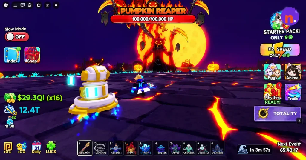 Pumpkin Reaper boss health bar in Steal Animal Egg, a different game from Steal an Egg