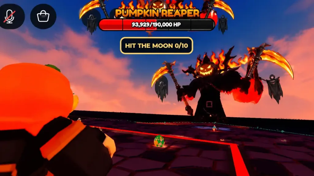 Pumpkin Reaper fight in Steal Animal Egg showing the Hit the Moon objective