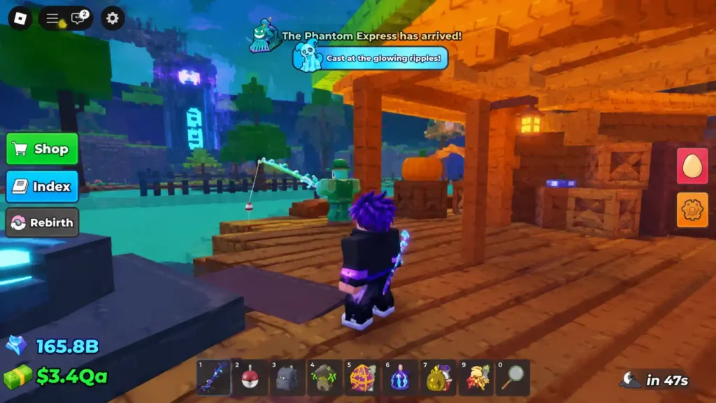 Haunted Swamp pier with the Cast at glowing ripples prompt in Steal an Egg