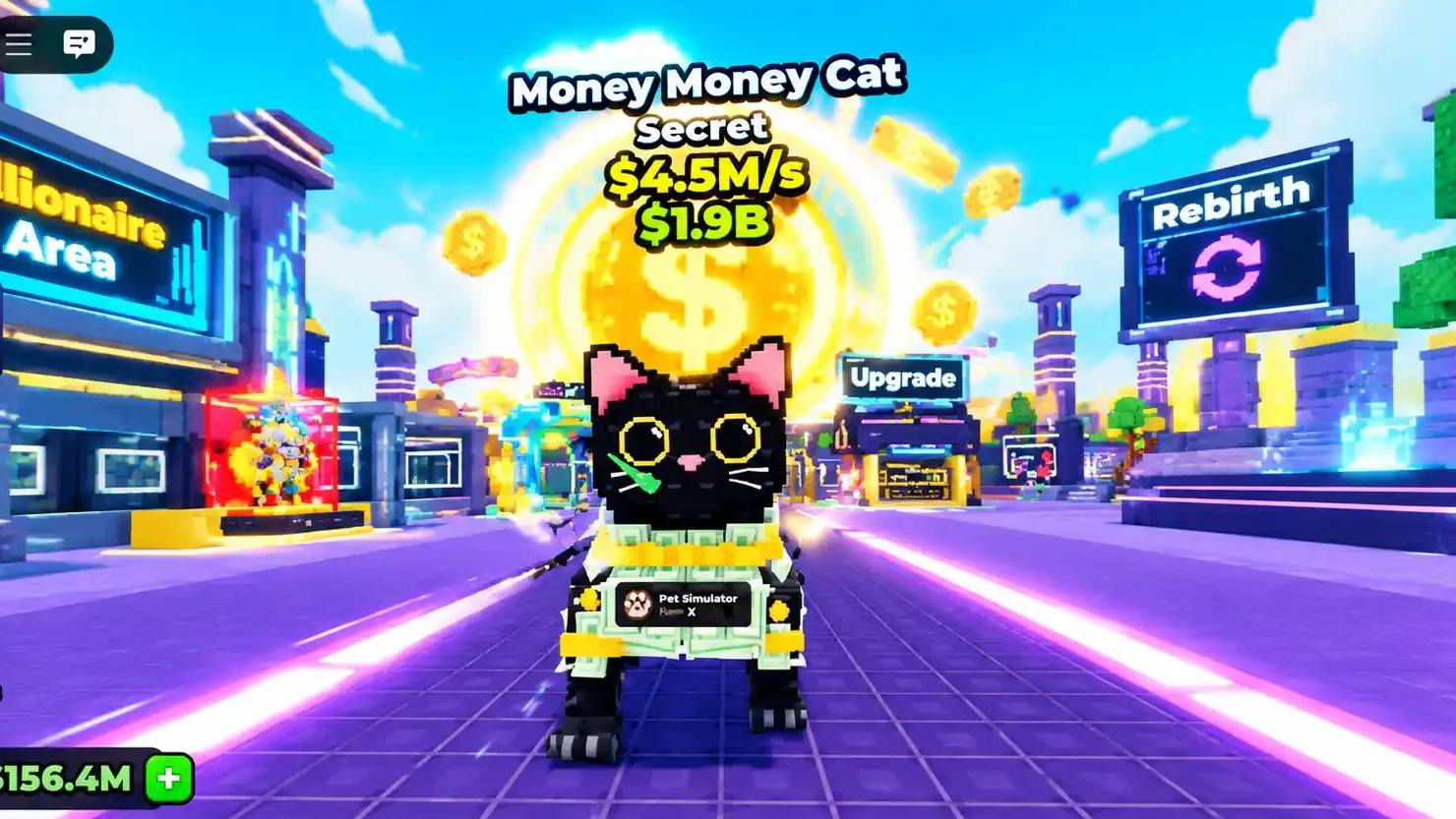 Money Money Cat with a Secret label and displayed $14.5M per second income in Steal a Brainrot